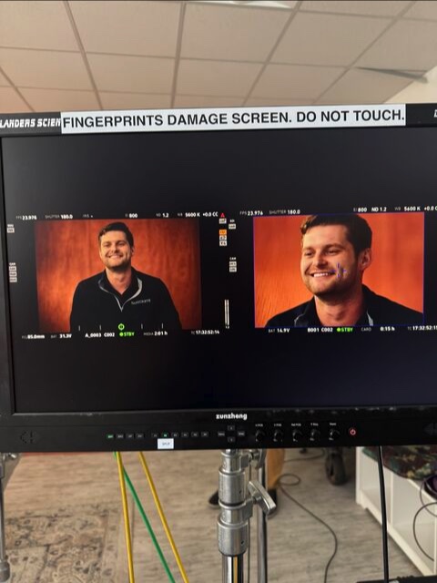 Camera monitor showing Tyler Kwasny during an interview at Anthropic's Claude SMB Workshop in Detroit