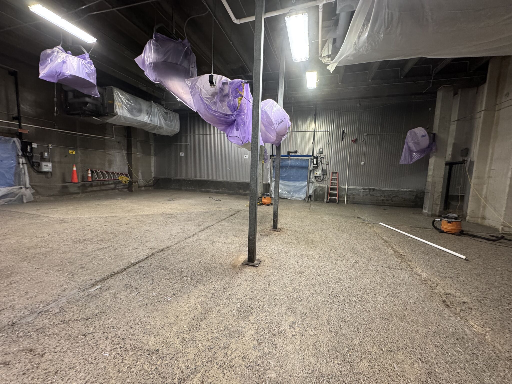 Scarified blast freezer concrete ready for SaniCrete STX installation