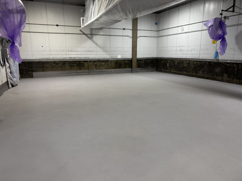 Finished blast freezer floor with SaniCrete STX and dark cant cove