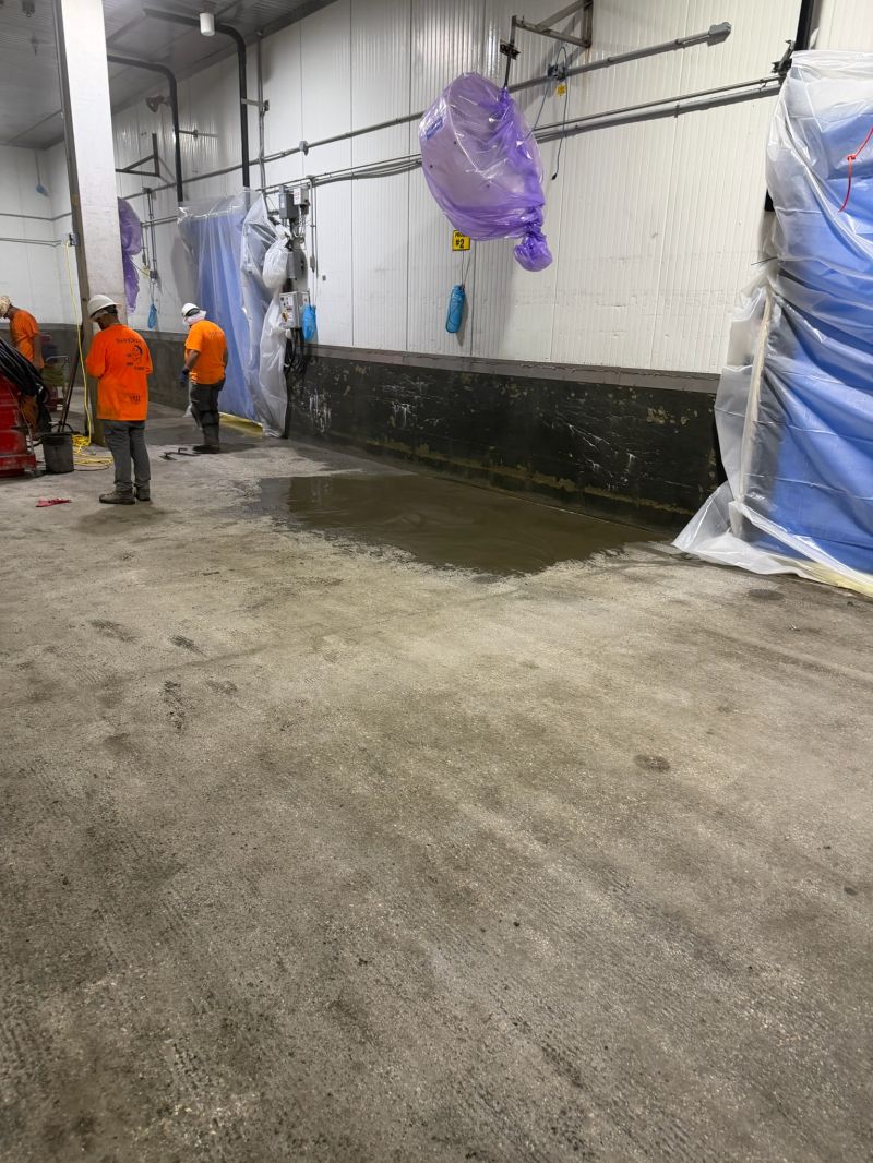 Bare blast freezer concrete before SaniCrete STX installation