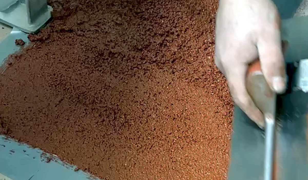 Pouring and troweling mixed SaniPatch
