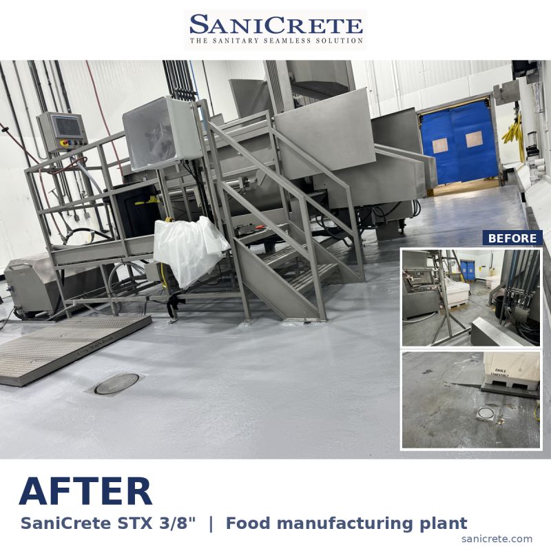 SaniCrete STX cementitious urethane floor sealed with SaniCoat in a food manufacturing plant